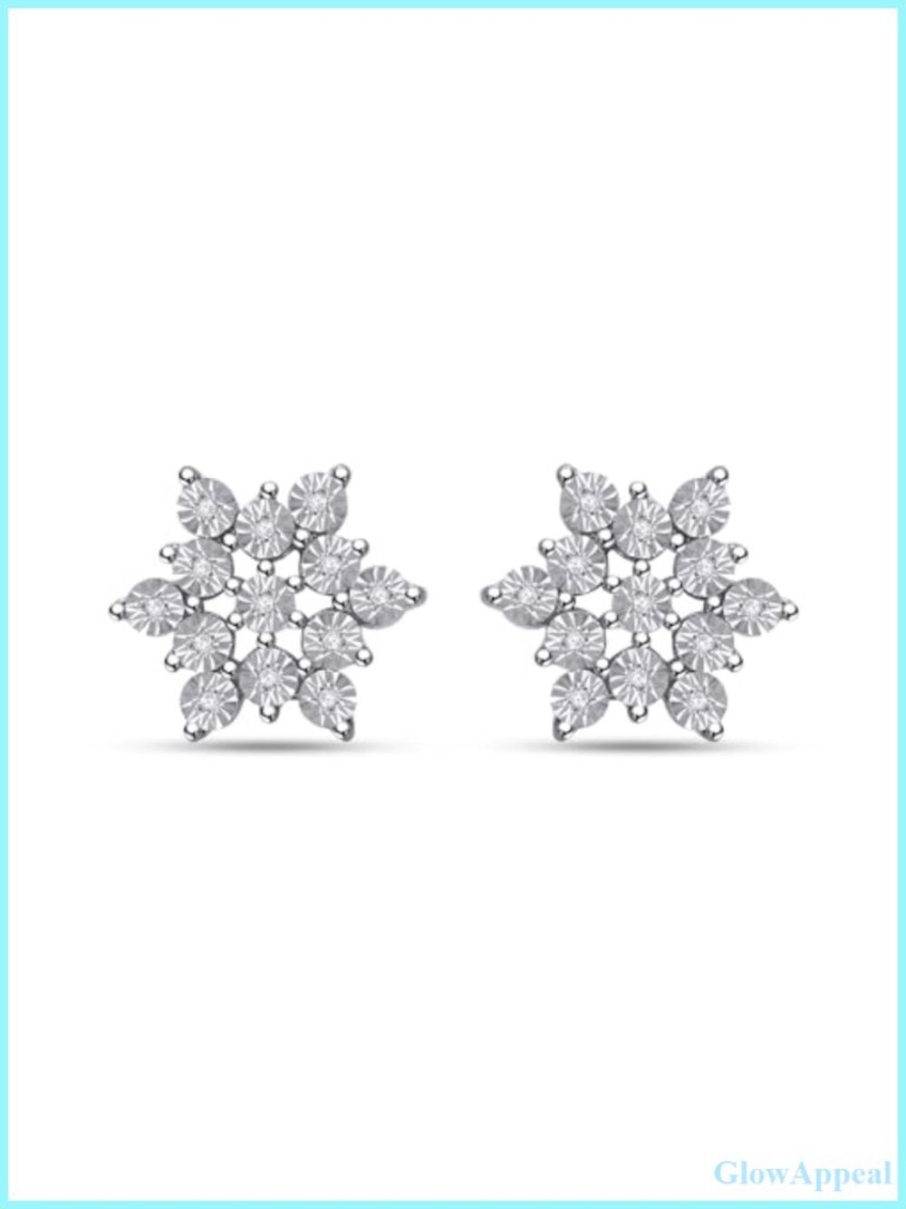 1/20 Carat Round Cut Diamond Miracle Set Snowflake Stud Earrings 14k Gold Over